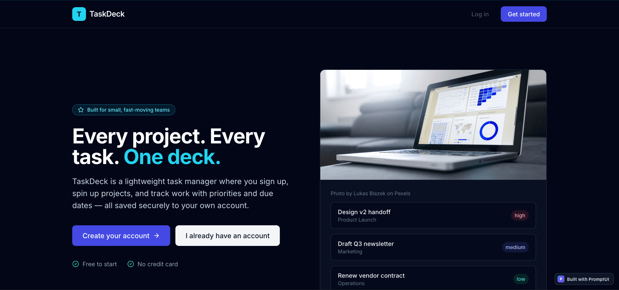 TaskDeck — built with PromptUI