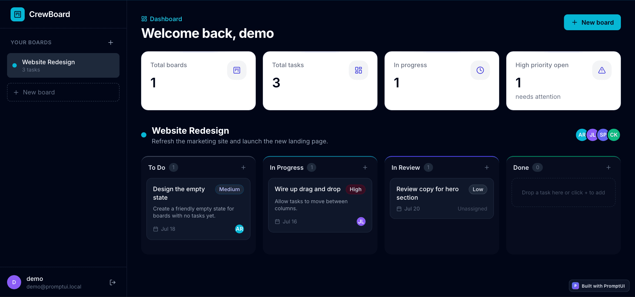 CrewBoard — built with PromptUI