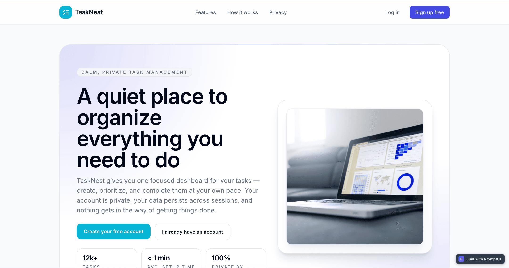 TaskNest — built with PromptUI