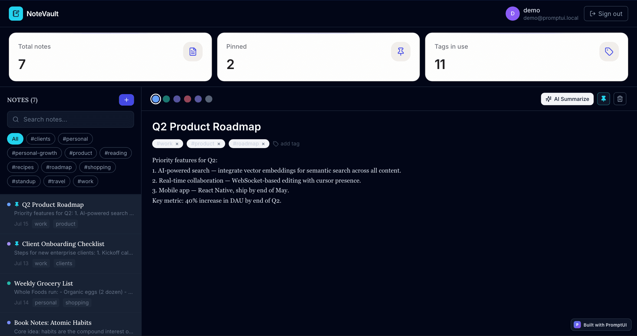 NoteVault — built with PromptUI