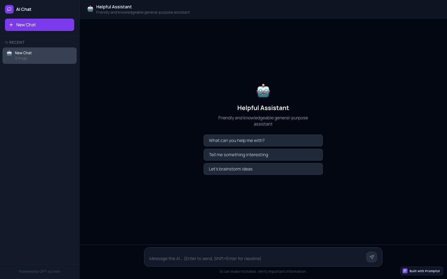 AI Chatbot template preview built with PromptUI