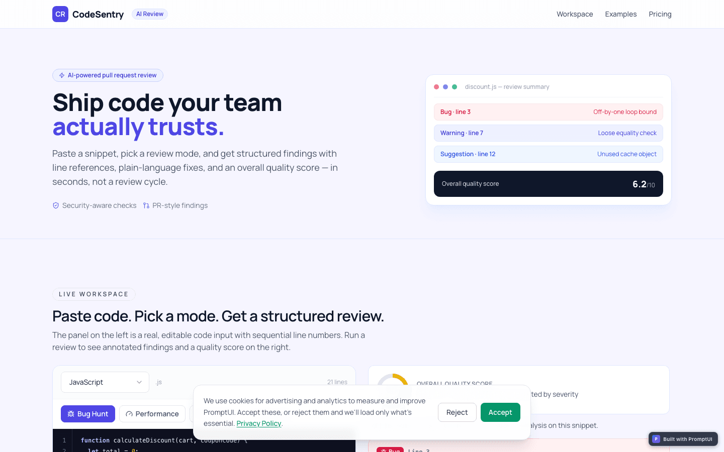 AI Code Reviewer template preview built with PromptUI