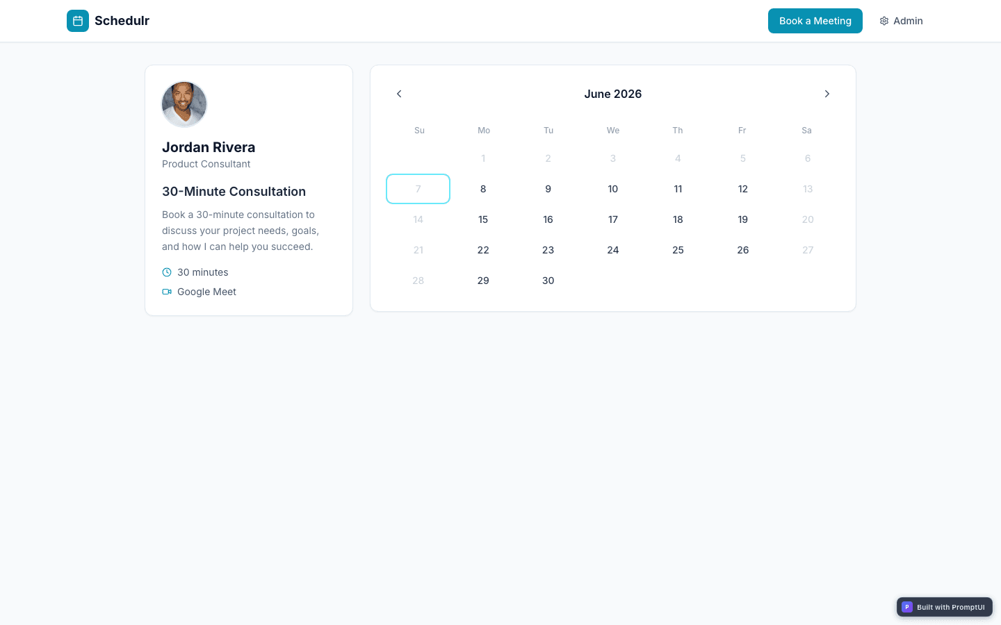 Appointment Scheduler template preview built with PromptUI