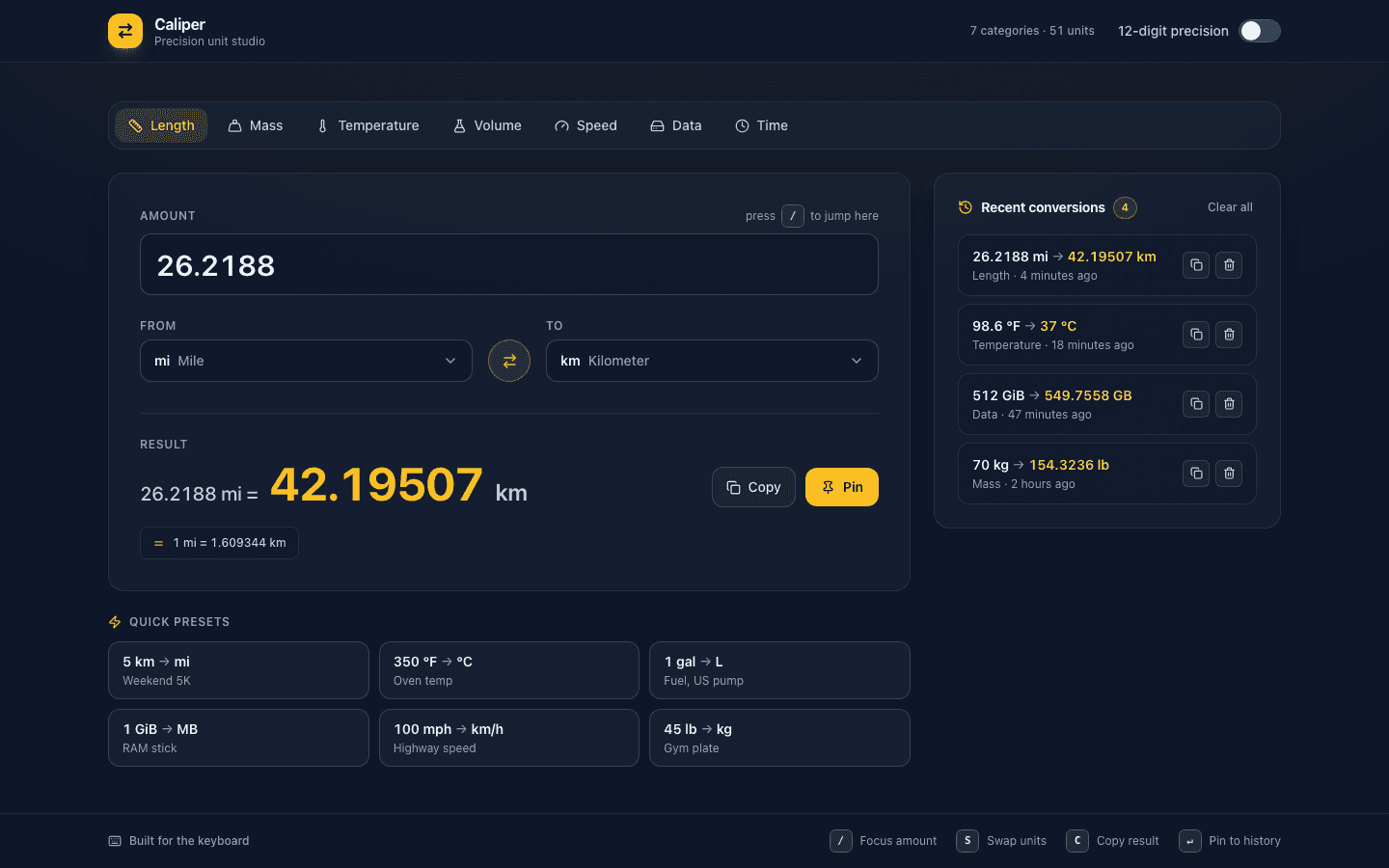 Unit Converter template preview built with PromptUI