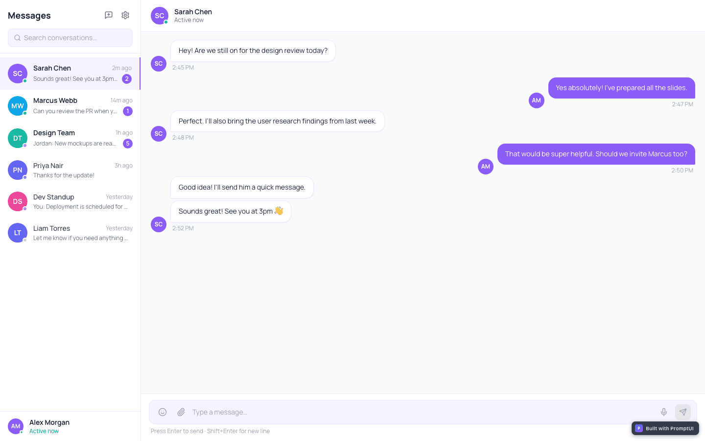 Chat Application template preview built with PromptUI