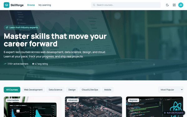 Online Course Platform template preview built with PromptUI