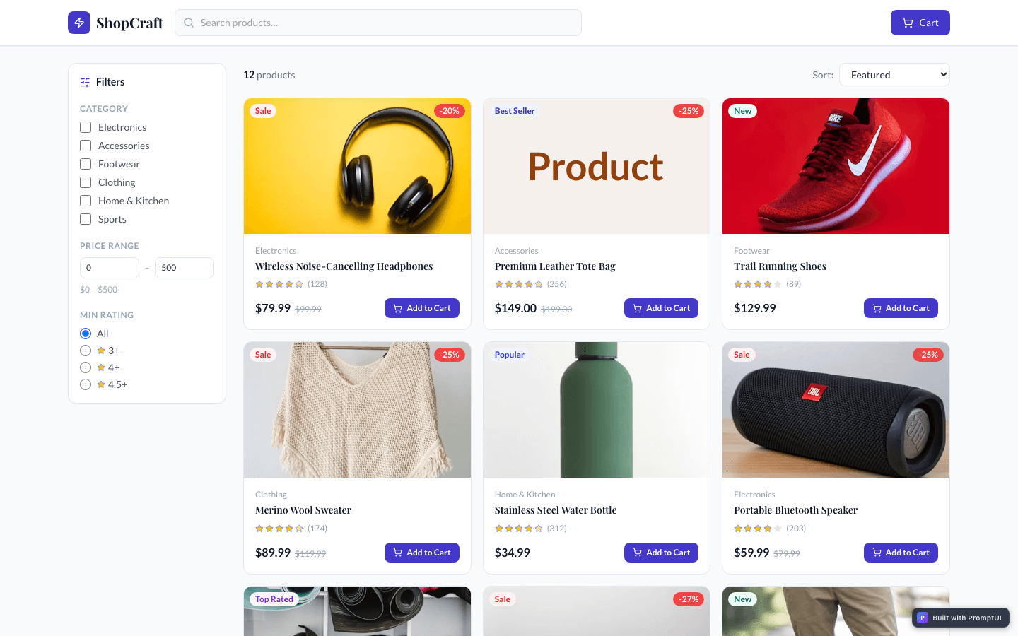 E-Commerce Store template preview built with PromptUI
