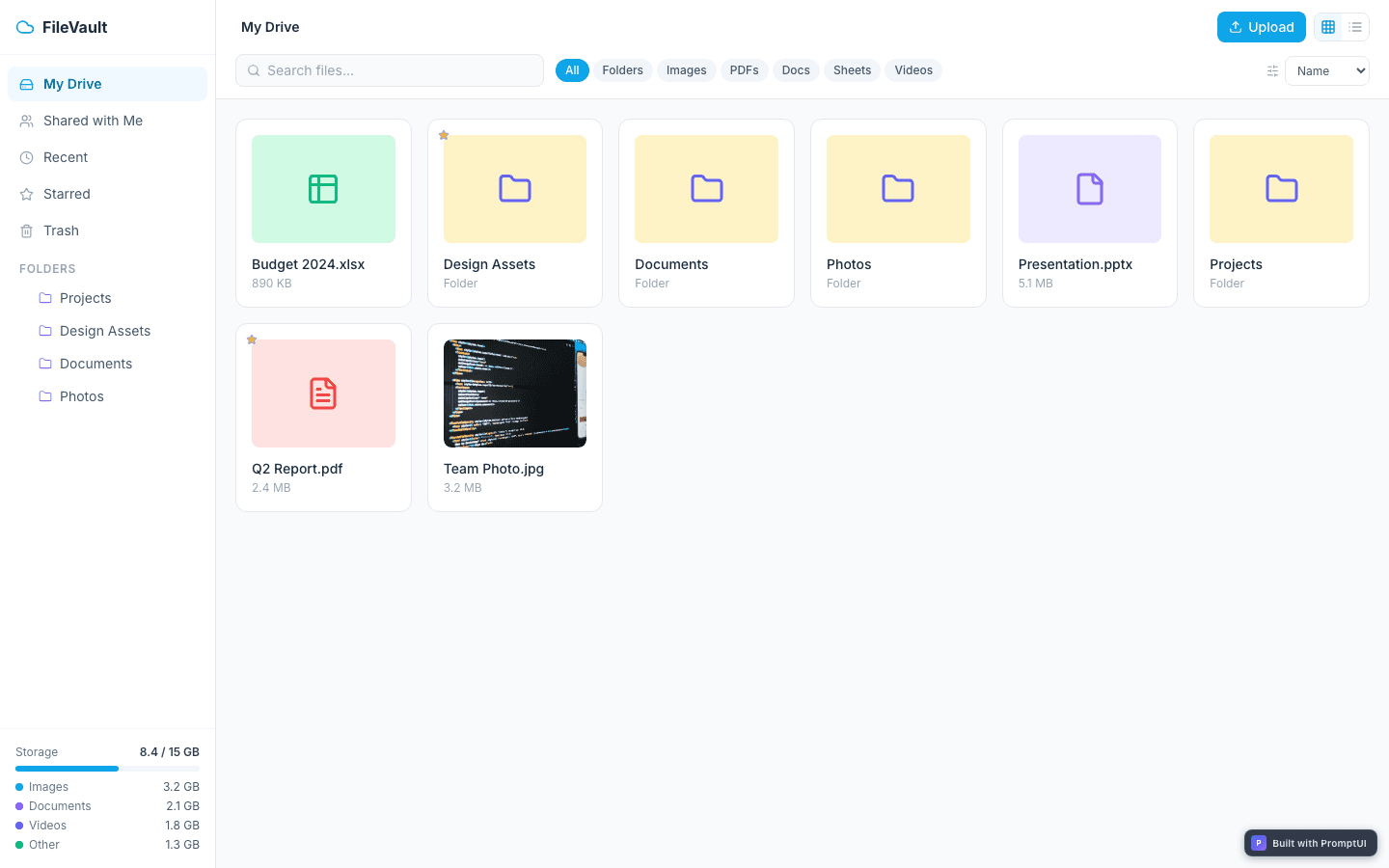 File Manager template preview built with PromptUI