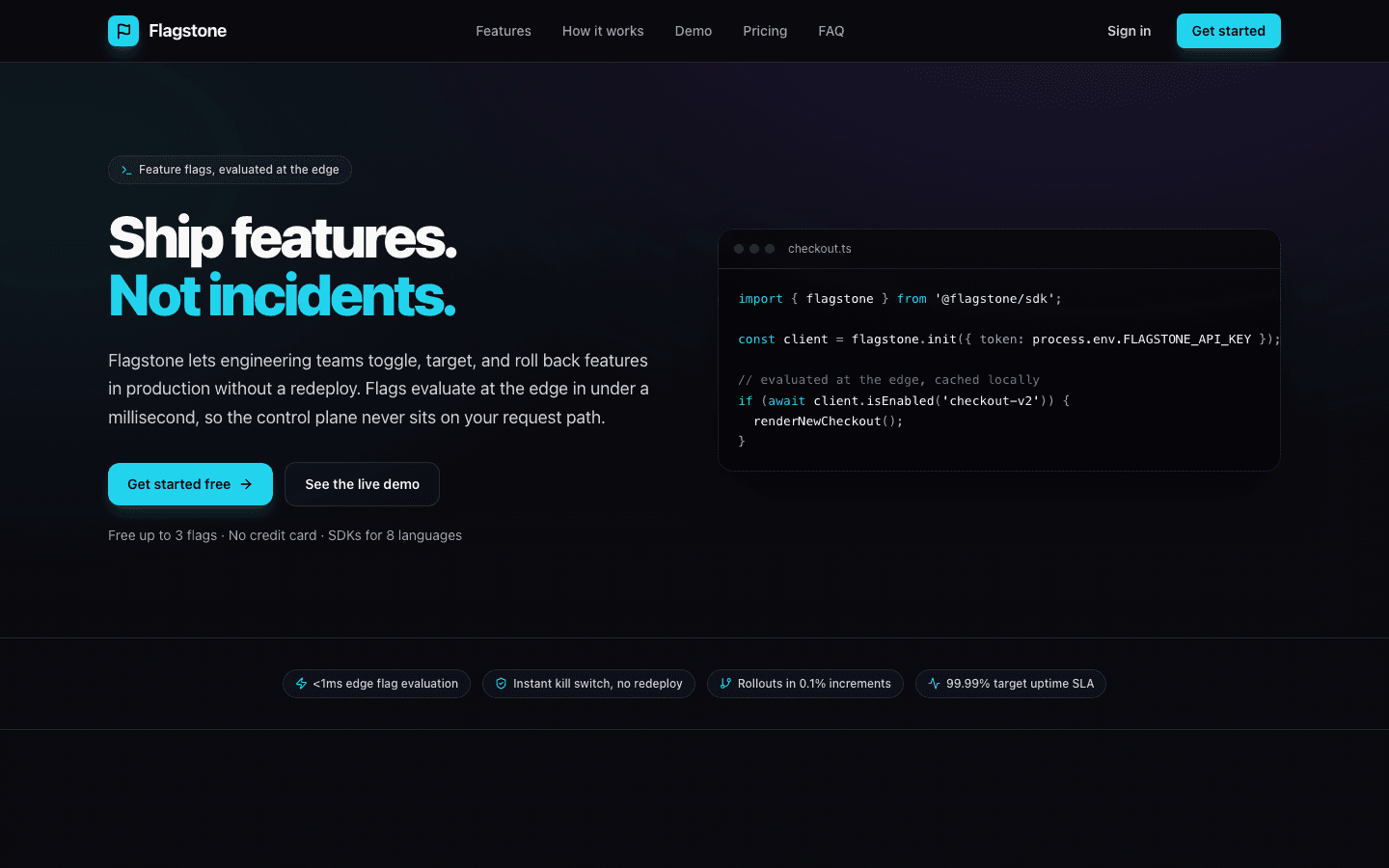 Dev-Tool Landing Page template preview built with PromptUI
