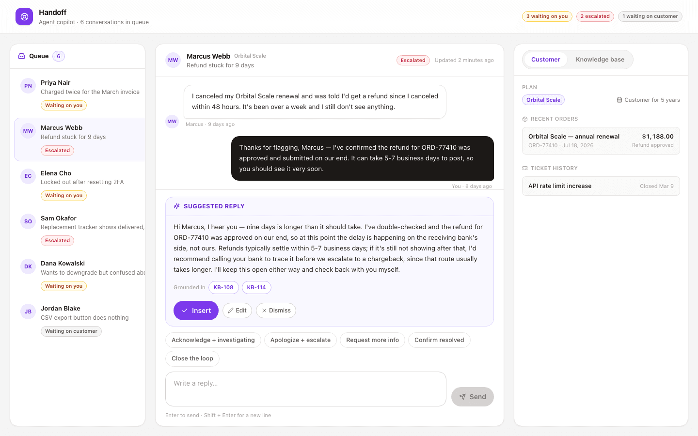 Support Copilot template preview built with PromptUI