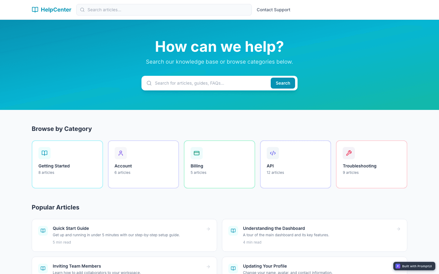 Knowledge Base template preview built with PromptUI
