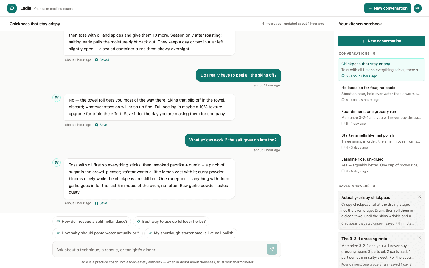 Cooking Coach Chat template preview built with PromptUI