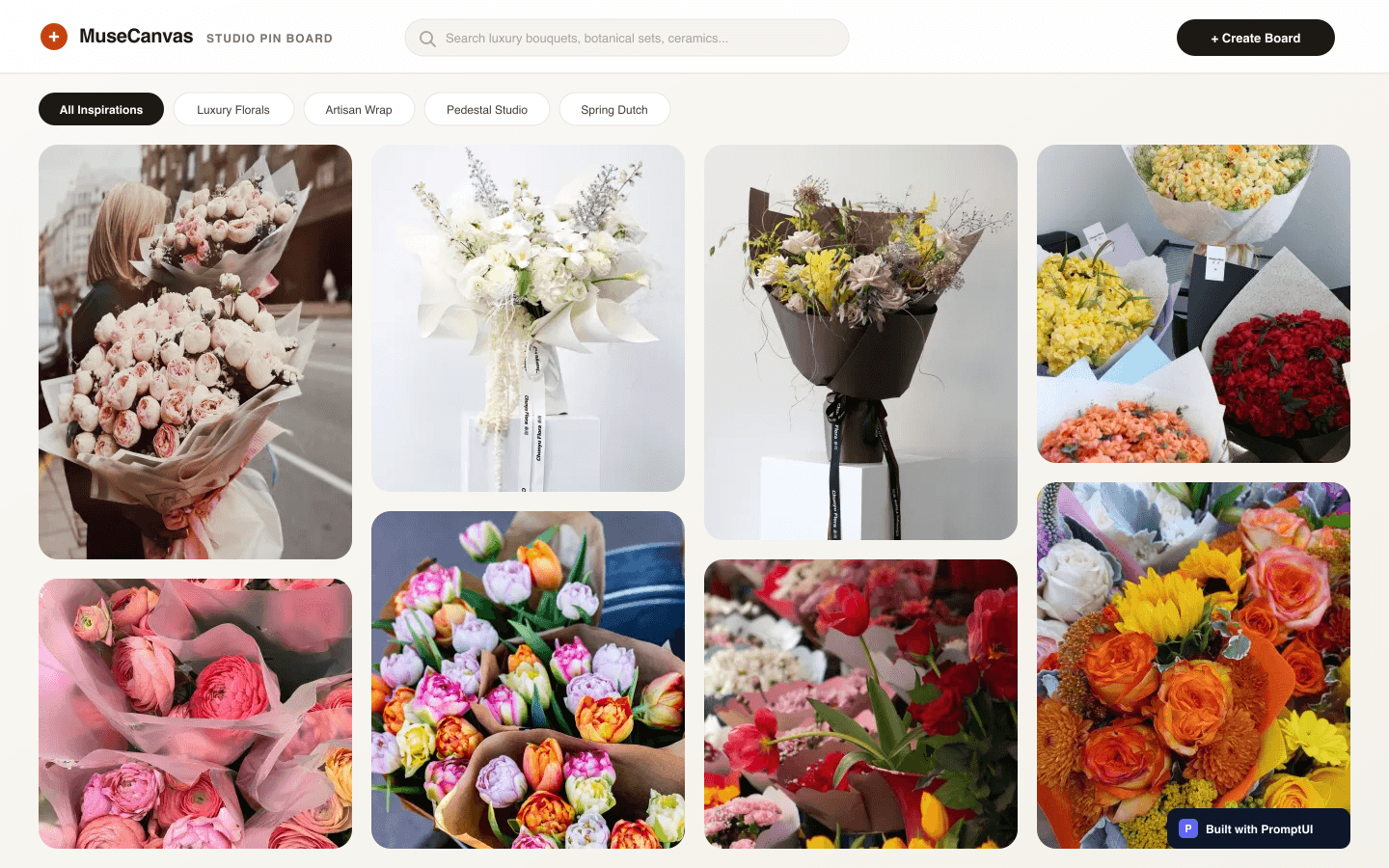 Visual Moodboard & Pin Studio template preview built with PromptUI