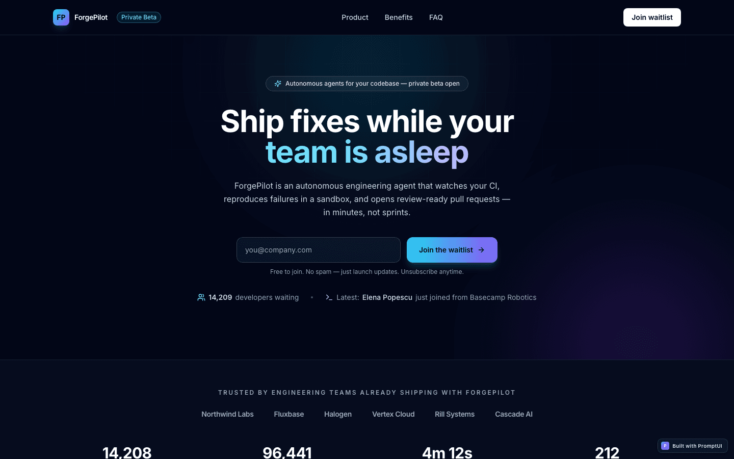 Premium AI Waitlist template preview built with PromptUI