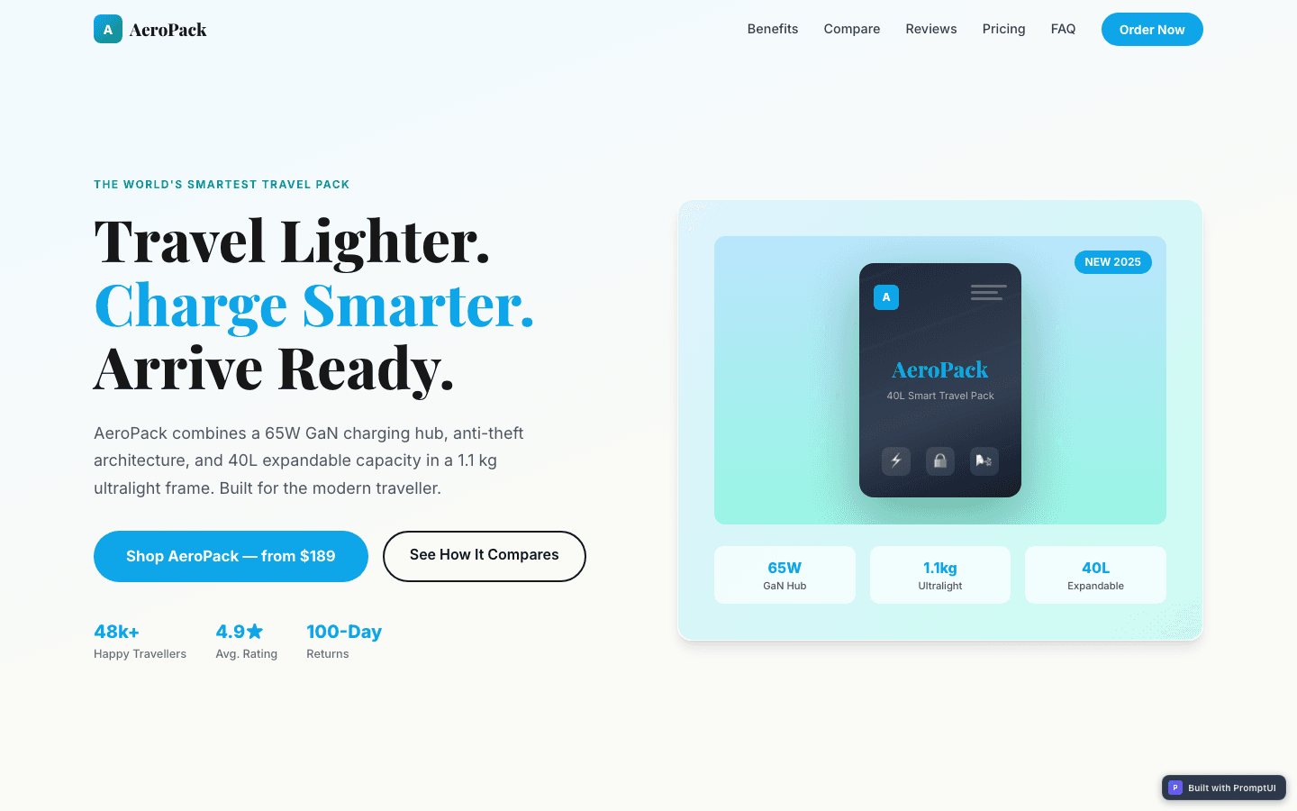 Premium Product Commerce template preview built with PromptUI