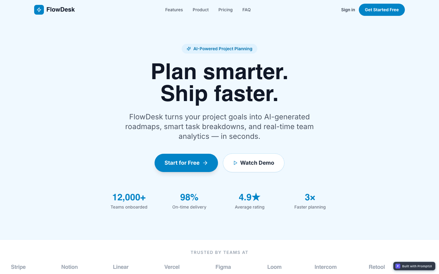 Premium SaaS Launch template preview built with PromptUI
