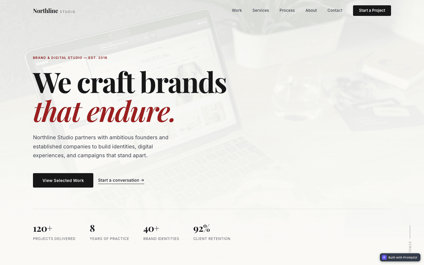 Premium Studio Portfolio template preview built with PromptUI