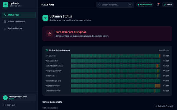 Status Page template preview built with PromptUI