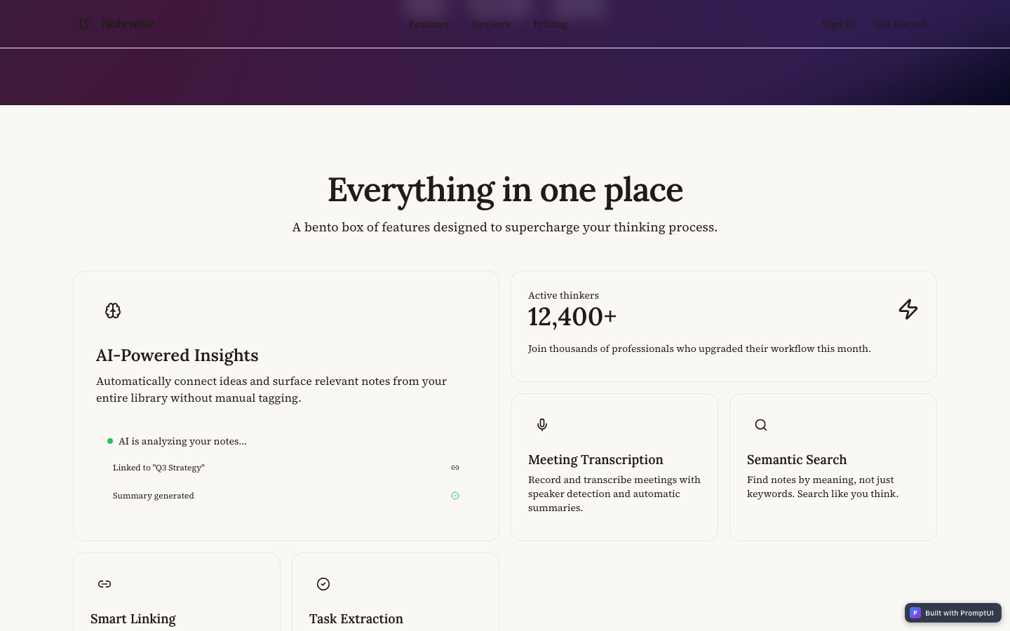 Bento Grid example app generated by PromptUI