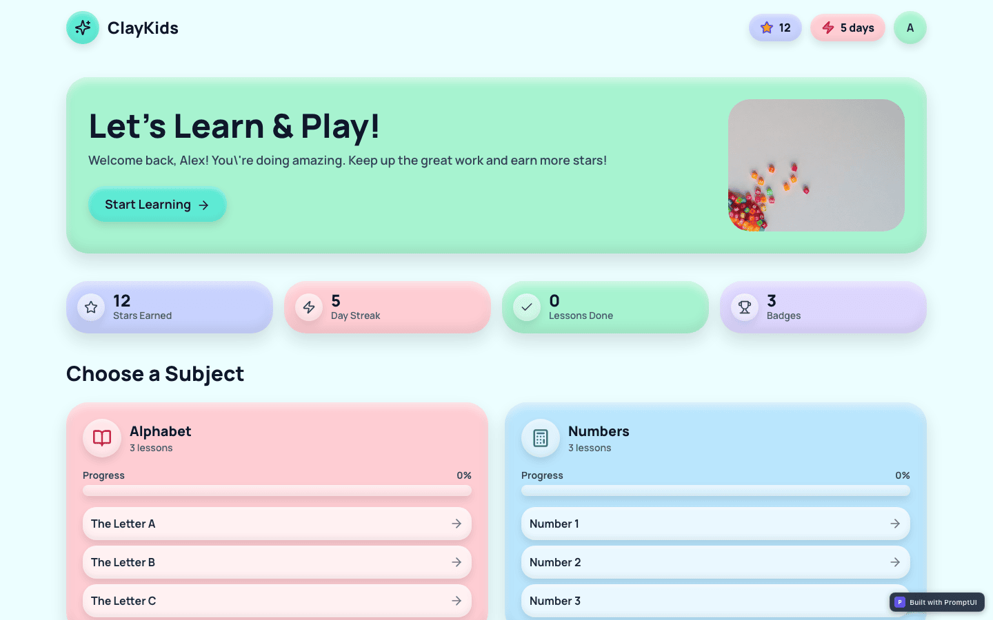 Claymorphism example app generated by PromptUI
