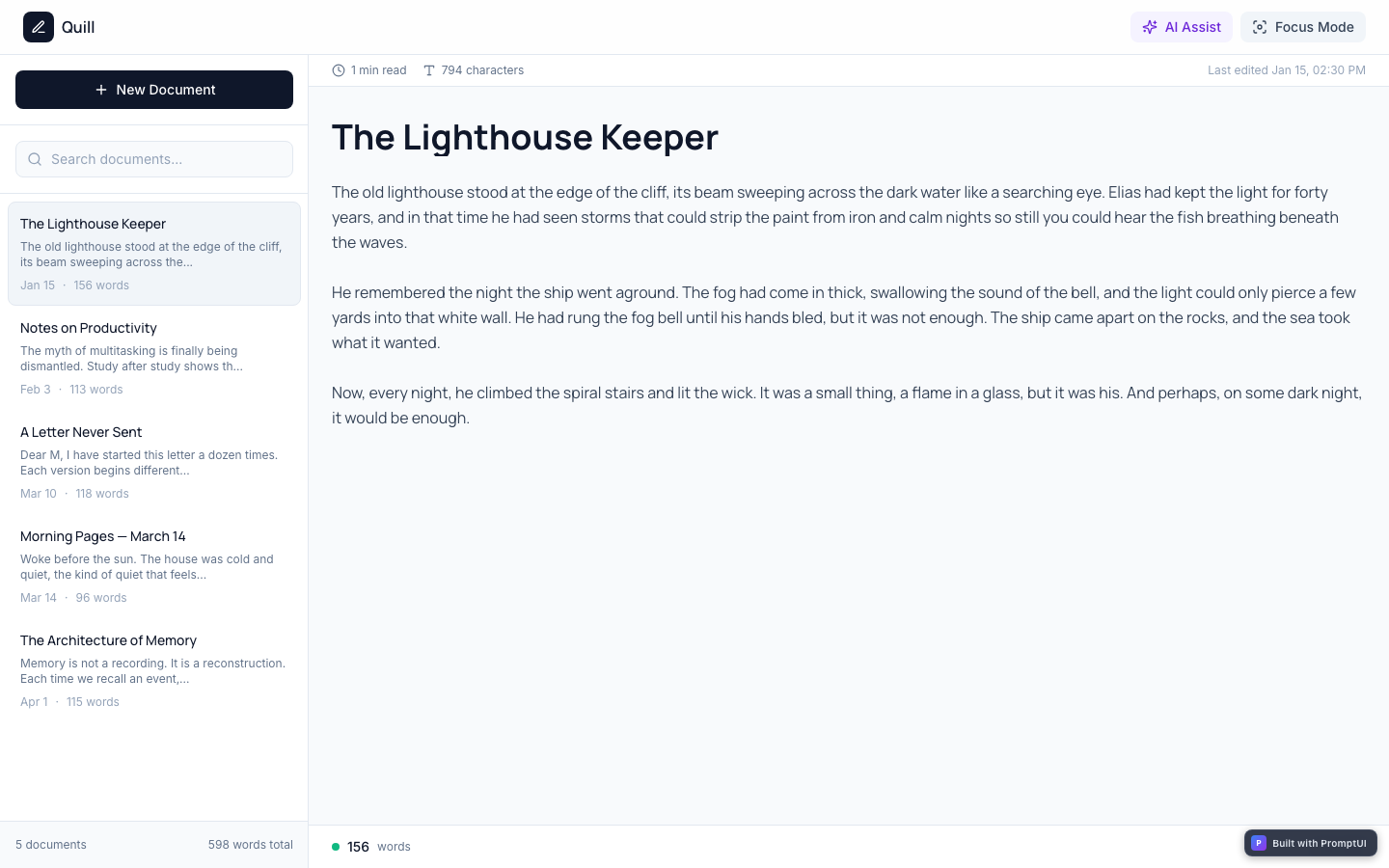 Minimalism example app generated by PromptUI