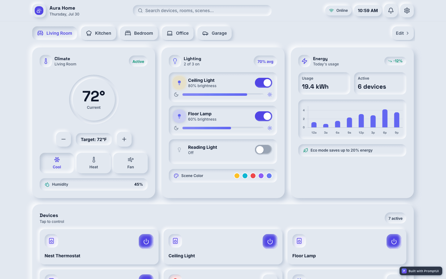 Neomorphism example app generated by PromptUI